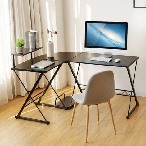 COSTWAY Bureau d Angle en Forme de L Détachable avec Support pour