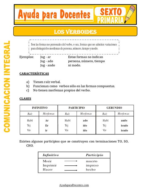 Los Verboides Para Sexto De Primaria Pdf Verbo Unidades Semánticas