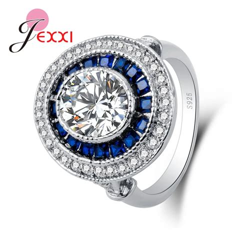 Jexxi Trendy Big Shiny Stone Style Rings For Women Girls 925 100 Sterling Silver Clear Cubic