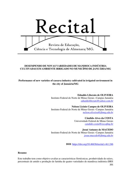 Pdf Desempenho De Novas Variedades De Mandioca Ind Stria Cultivadas