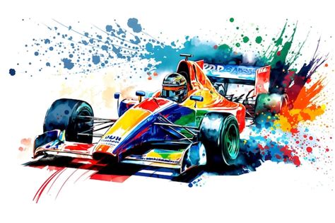 Premium Ai Image Formula One Race Red Car On Watercolor Rainbow