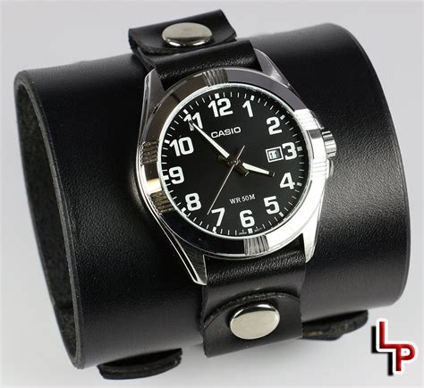 Mens 3 Wide Black Leather Watch Cuff Leatherpunk