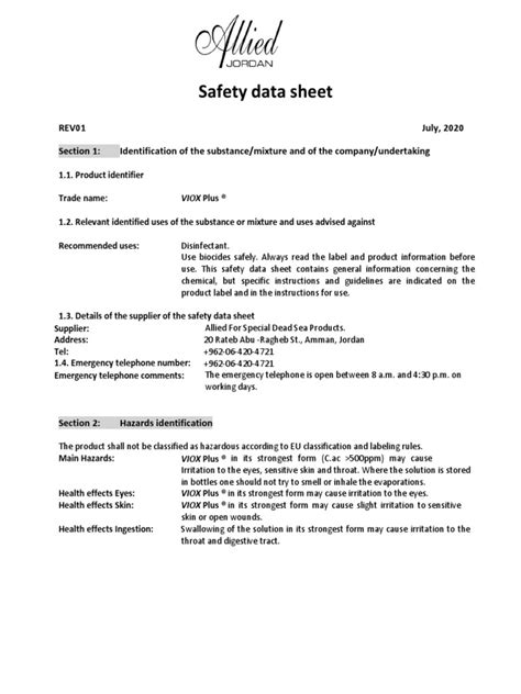 Viox 60 Sds Pdf Personal Protective Equipment Toxicity