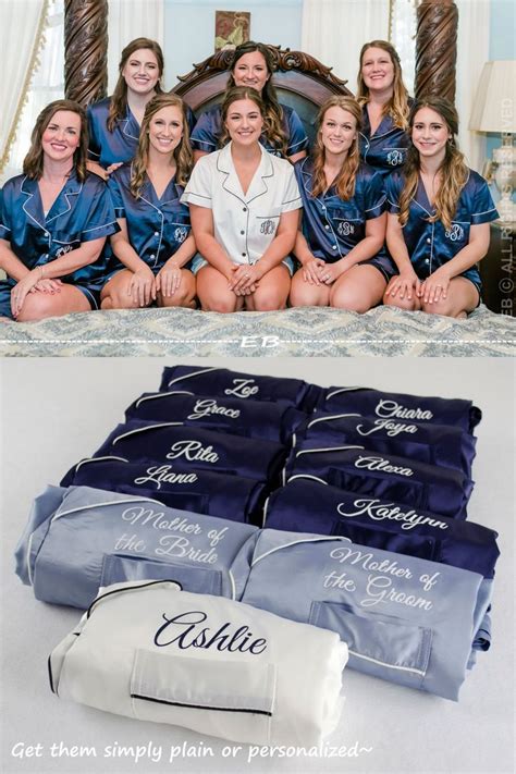 Navy Dusty Blue Personalized Pj Set Bridesmaid Pajamas Pj Shirt And