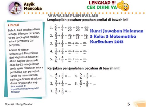 LENGKAP Kunci Jawaban Halaman 5 Kelas 5 Matematika Kurikulum 2013