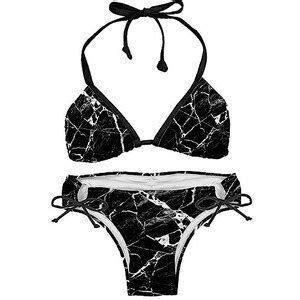 Suojapuku Bikini Da Donna Costume Da Bagno A Due Pezzi Marmo Trama Linea Nera Insiemi Del Bikini