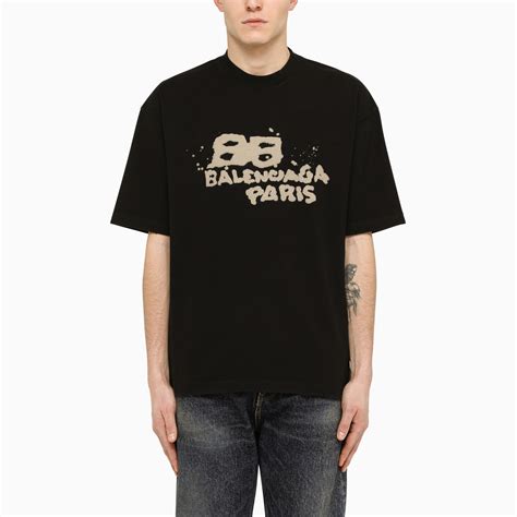 Balenciaga Hand Drawn Bb Icon Black T Shirt With Logo Thedoublef