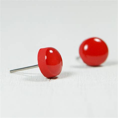 Ruby Red Stud Earrings Round Studs Earrings Handmade Polymer Clay