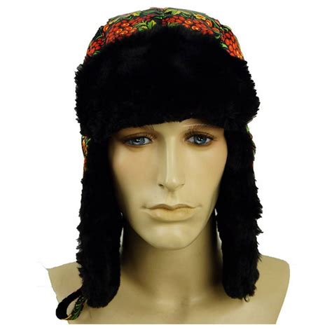 Russian Ushanka Winter Fur Hat Khokhloma T