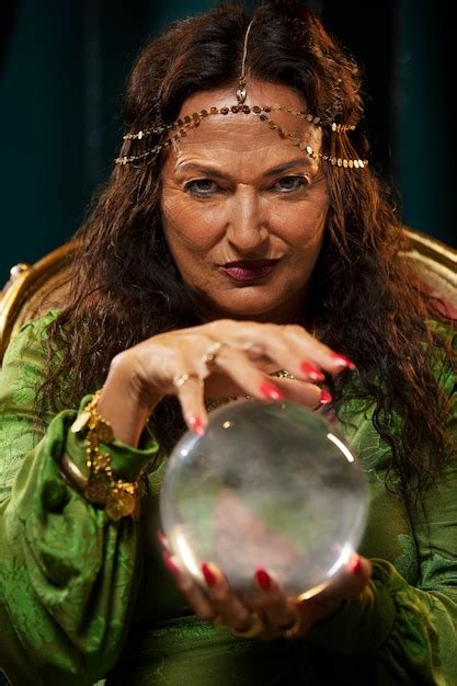 Free Photo Front View Fortune Teller With Crystal Globe