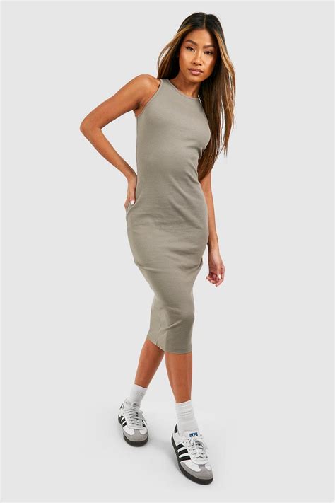 Basic Racer Neck Midi Dress Boohoo Uk