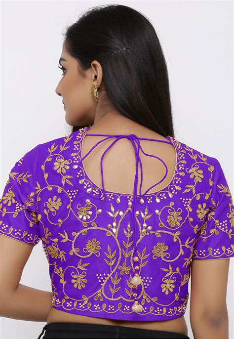 Buy Embroidered Dupion Silk Blouse In Purple Online DBU942 Utsav