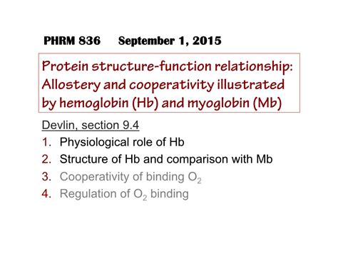 Protein Structure Function Relationship Allostery And Cooperativity Illustrated By Hemoglobin