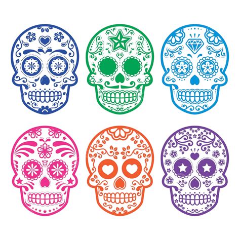 Set Of Dia De Los Muertos Icons Featuring Mexican Sugar Skulls Vector