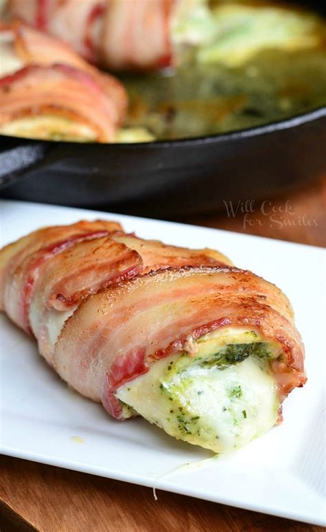 Bacon Wrapped Mozzarella And Pesto Stuffed Chicken Will Cook For Smiles