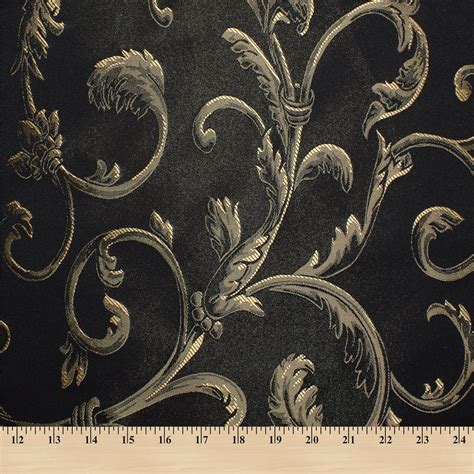 Black Gold Damask Jacquard Vine Brocade Fabric By The Yard Etsy