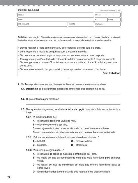 Pdf Teste Global Ci Ncias Da Natureza Ano Pdf Fileteste