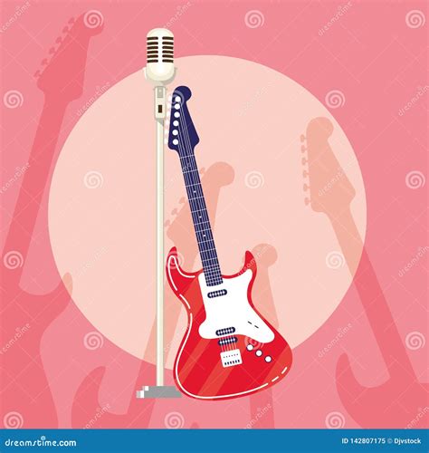 Guitarra El Ctrica E Instrumentos Del Micr Fono Ilustraci N Del Vector