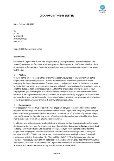 Cfo Appointment Letter Templates At