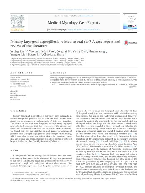 Pdf Primary Laryngeal Aspergillosis Related To Oral Sex A Case