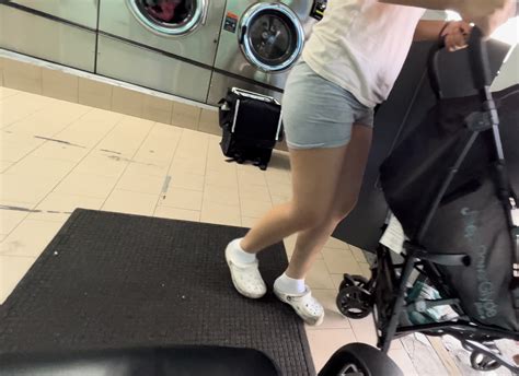 Lil Booty Latina Milf In Legging Shorts At Laundromat Short Shorts