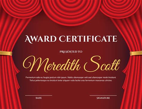 Printable Theater Curtain Award Certificate Template