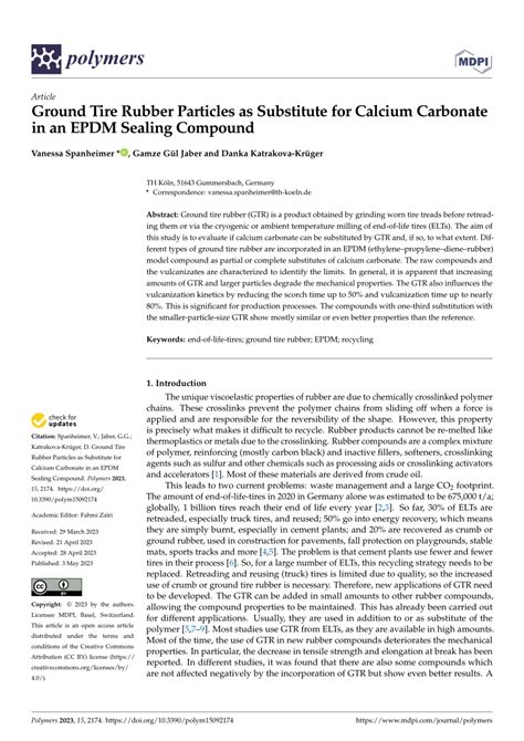 Pdf Ground Tire Rubber Particles As Substitute For Calcium Carbonate