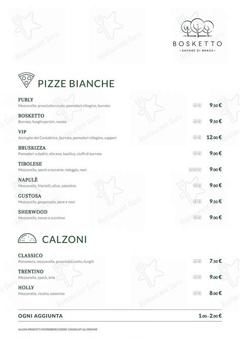 Menu Da Ristorante Bosketto Treviso