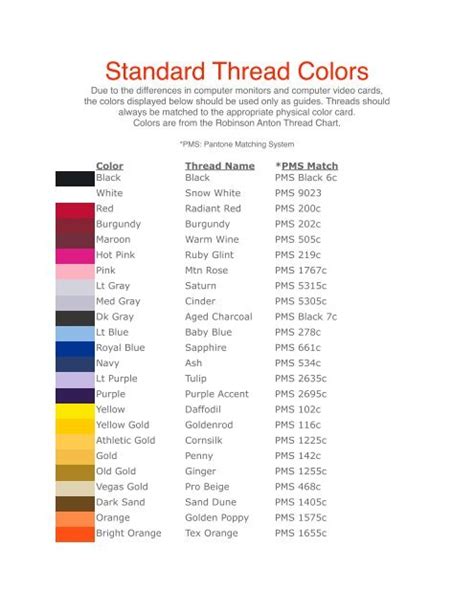 Standard Thread Colors - DistributorCentral