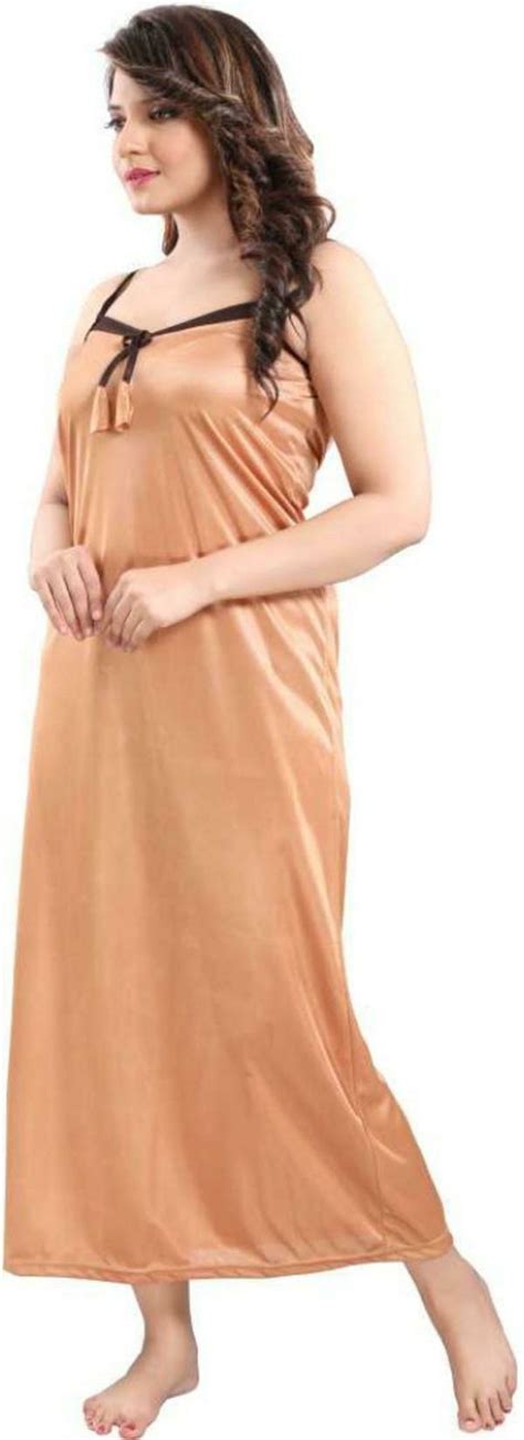 Zionity Women Beige Solid Satin Pack Of 2 Nighty JioMart