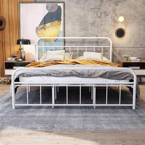 Amazon Ryr California King Metal Bed Frame With Vintage Headboard