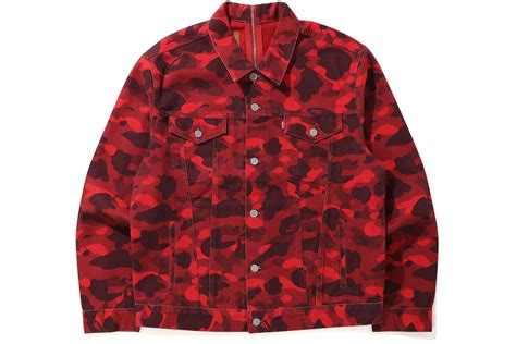 Bape X Levis Color Camo Trucker Jacket Europe Exclusive Red Ss21 Homme Fr