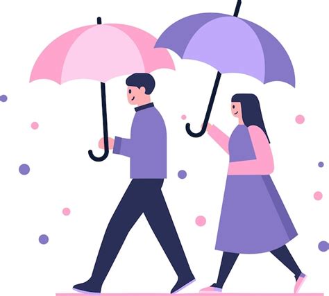 Casal desenhado à mão segurando guarda chuvas na chuva em estilo plano