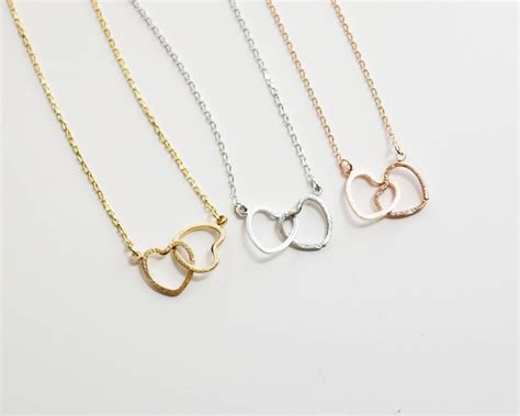 Two Hearts Necklace Double Hearts Necklace Rose Gold Etsy