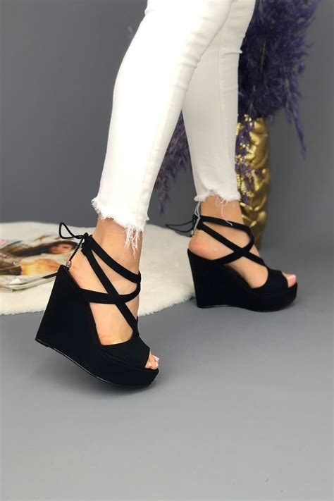 Black Wedge Heels Sandals