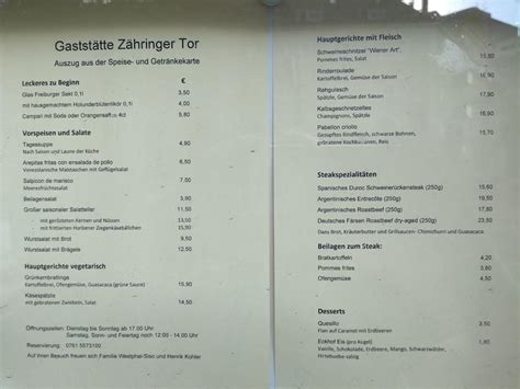 Speisekarte Von Gastst Tte Z Hringer Tor Restaurant Freiburg Im Breisgau