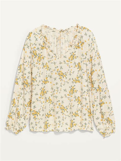 Floral Print Split Neck Poet Blouse Old Navy