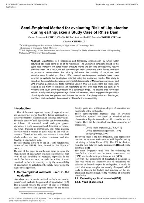 Pdf Semi Empirical Method For Evaluating Risk Of Liquefaction During