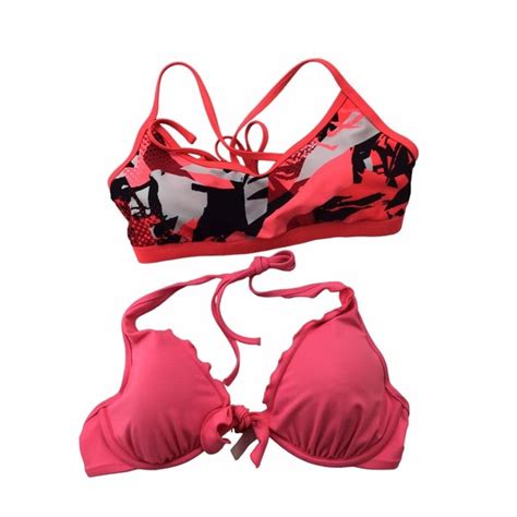 Victoria S Secret Swim Victorias Secret Nike Lot Swim Top 34c Push Up Bra Pink Bikini Poshmark