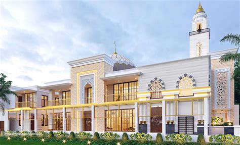 Desain Tampak Samping Kanan Masjid Al Jihad Style Modern Lantai Di