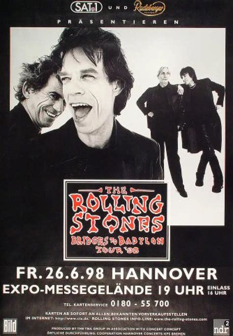 The Rolling Stones Vintage Concert Poster From Expo Messegelande Jun 26 1998 At Wolfgangs