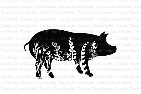 Floral Pig Svg Cut Files Floral Pig Clipart By Doodle Cloud Studio