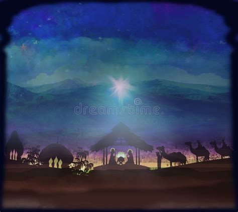 Biblical Scene - Birth Of Jesus In Bethlehem. Stock Illustration - Image: 44600309