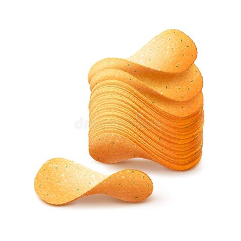 Vector Stack Of Potato Crispy Chips Close Up Isolated On White