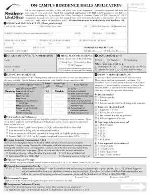 Fillable Online Umt ON CAMPUS RESIDENCE HALLS APPLICATION Umt Fax