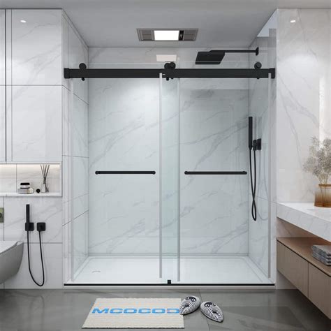 MCOCOD 60 In W X 79 In H Double Sliding Frameless Soft Close Shower