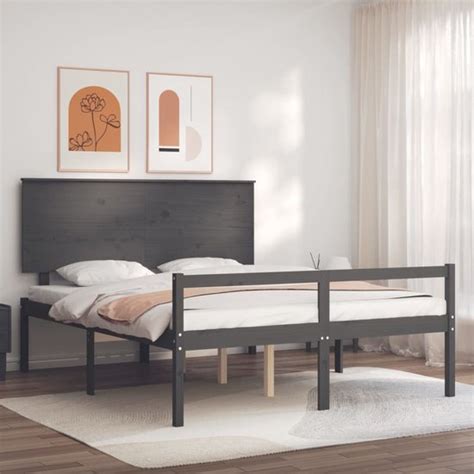 The Living Store Bedframe Met Hoofdbord Massief Hout Grijs X Cm