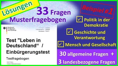 Leben in Deutschland Einbürgerungstest 33 Fragen Beispiel 1 Lösungen