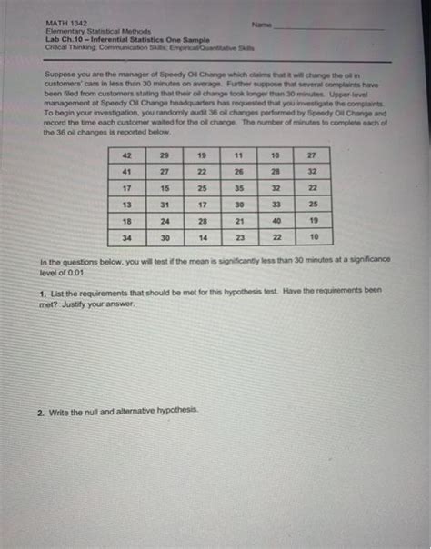 Solved Name Math 1342 Elementary Statistical Methods Lab