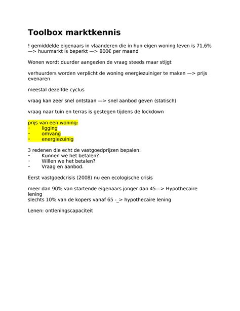 Samenvatting Toolbox Marktkennis Toolbox Marktkennis Gemiddelde